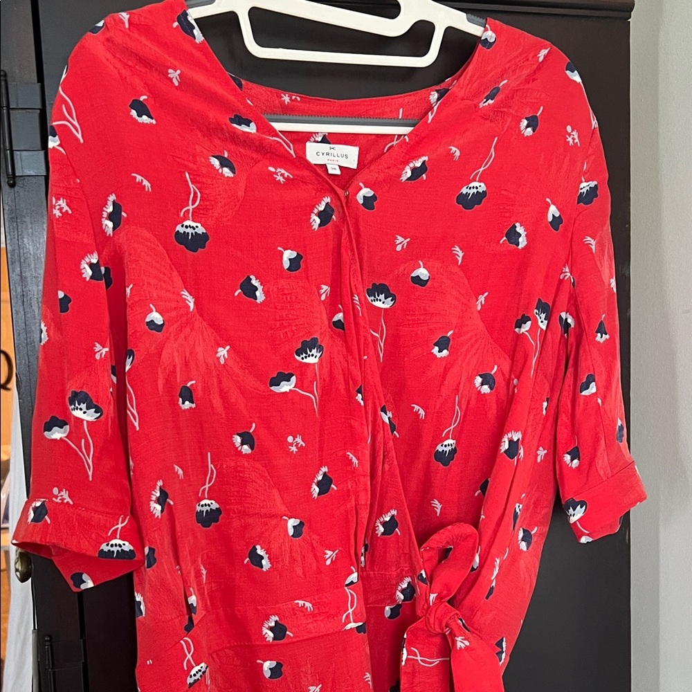 Cyrillus Red and Black Floral Long Sleeve Dress